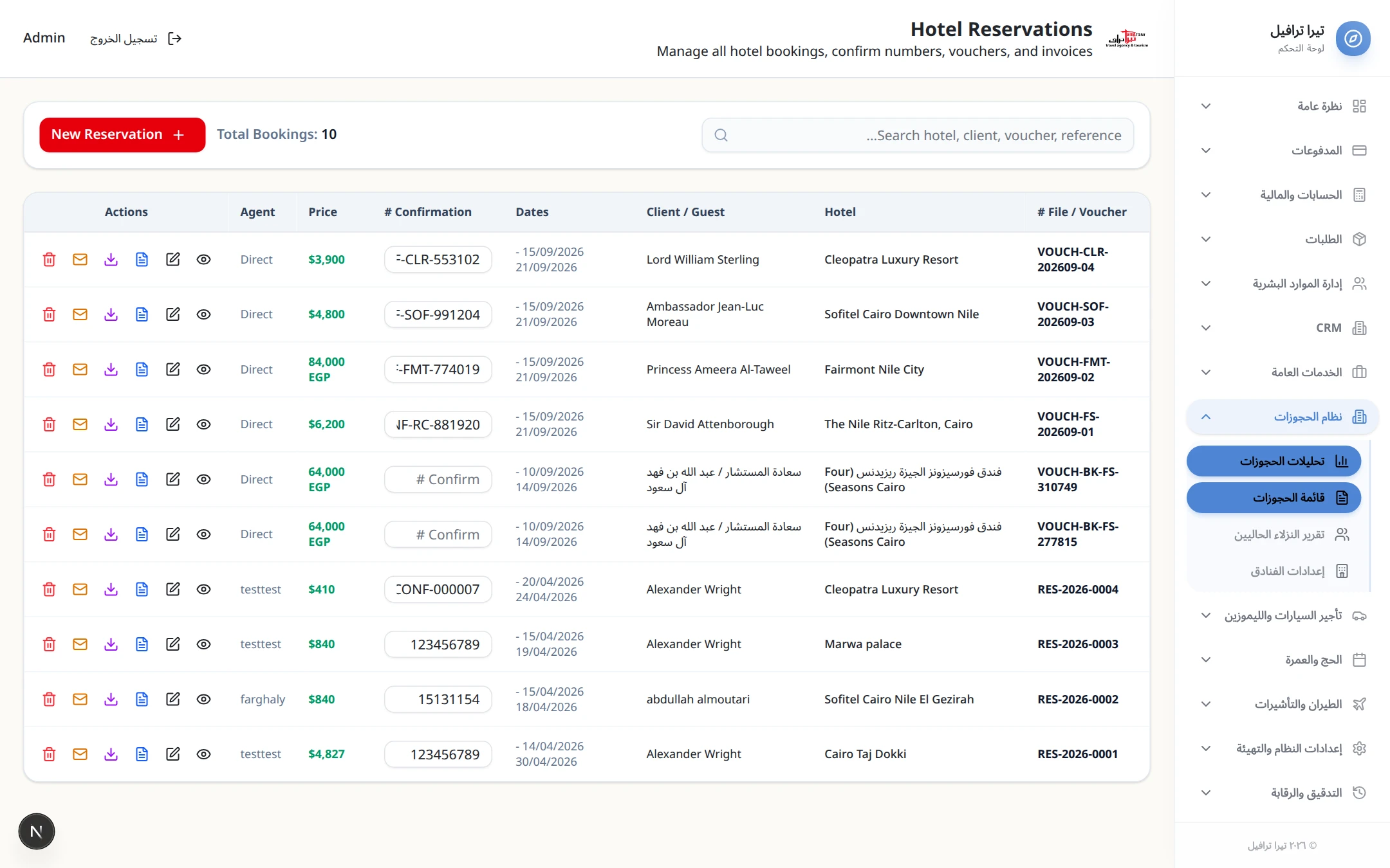 Master Hotel Bookings Ledger & Voucher Registry